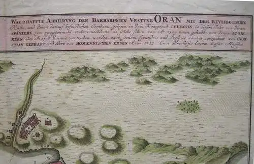 Oran Algerien Algerie Umgebung Afrika altkolor Kupferstichkarte Homann 1732