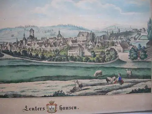 Leutershausen Gesamtansicht Ansbach Mittelfranken altkolor Lithografie 1860