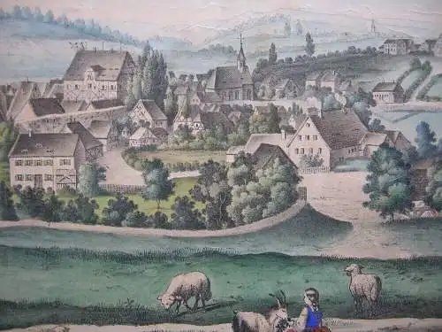 Leutershausen Gesamtansicht Ansbach Mittelfranken altkolor Lithografie 1860