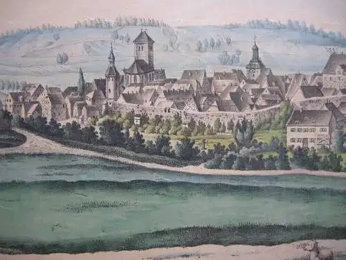 Leutershausen Gesamtansicht Ansbach Mittelfranken altkolor Lithografie 1860