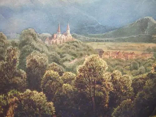 Blick auf Berchtesgaden Alpenpanorama Aquarell signiert A. Dorgerloh 1885