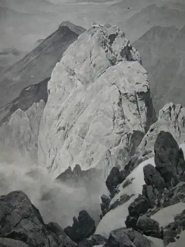 Ernst Heinr Platz (1867-1940) Hochgebirgslandschaft Alpen Tuschzeichg 1894 sign