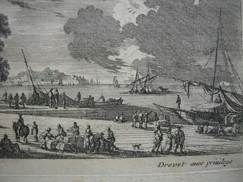 Gabriel Perelle (1603-1677) Palast am Hafen Orig Kupferstich 1660