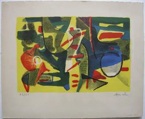 Bachir Amal (1954) Komposition in gelb Orig Lithografie signiert 45/50 Marokko