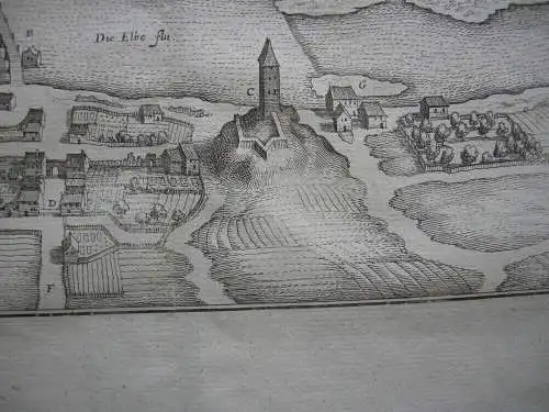 Kolin Böhmen Tschechien Grundriss-Plan Vogelschau Kupferstich Merian 1650 Cesky