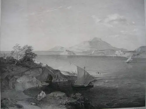 Golf von Baje Baiae Baia Neapel Lithografie Lebschee nach Rottmann 1832 Italia