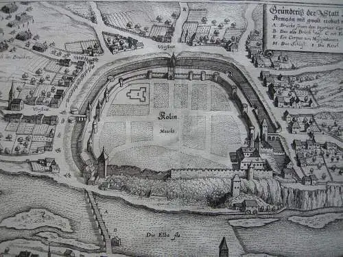 Kolin Böhmen Tschechien Grundriss-Plan Kupferstich Merian 1650 Cesky