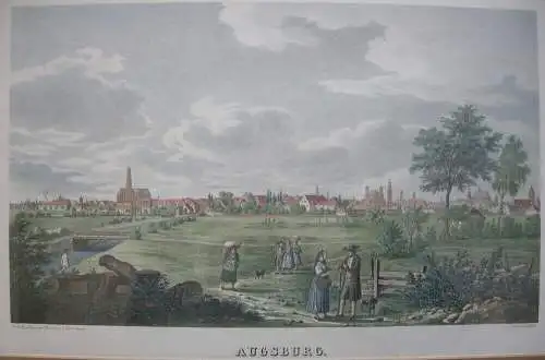 Augsburg Gesamtansicht Orig Lithografie Gustav Kraus 1828 