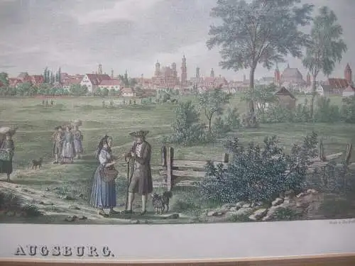 Augsburg Gesamtansicht Orig Lithografie Gustav Kraus 1828 