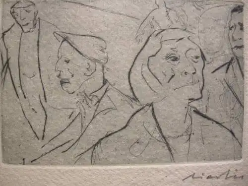 Rudolf Riester (1904-1999) Gesichter auf der Straße Orig Radierung ca. 1976