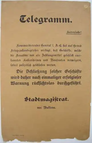 Augsburg Bekanntmachung 1. Weltkrieg 1914 Vorschrift Kassenschein Zahlungsmittel