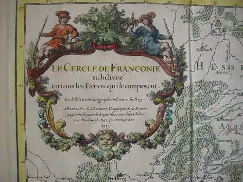 Cercle de Franconie Franken Bayern altkolor Orig Kupferstichkarte Jaillot 1703