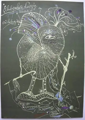 Plakat Clubgalerie Leipzeig Illustrationen Albrecht v. Bodecker Serigrafie 1983