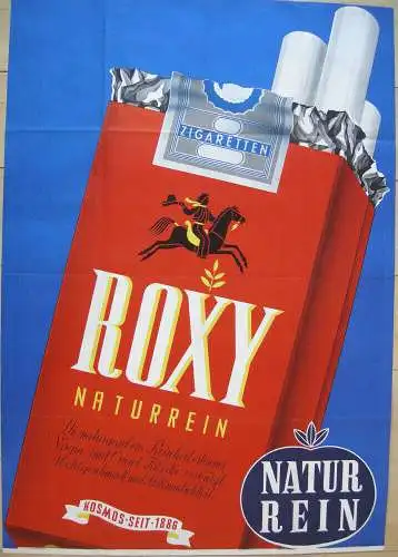 Plakat Reklame Roxy Zigaretten Werbeplakat  2 Teile Orig Lithografie 1960