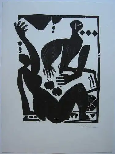 Michael Hofmann (1944) Sonntag Orig. Holzschnitt 2000 signiert 