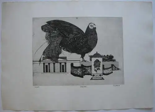 Carl Bianga (1930) Stilleben Orig. Radierung Velin 1964 signiert 