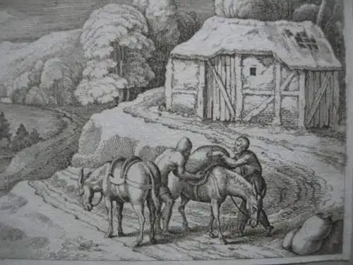 Matthaeus I Merian (1593-1650) Landschaft mit Packeseln Radierung 1630