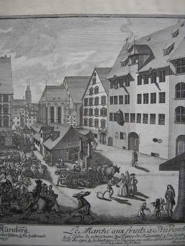 J A Delsenbach Obstmarkt Nürnberg Orig Kupferstich 1755 Mittelfranken