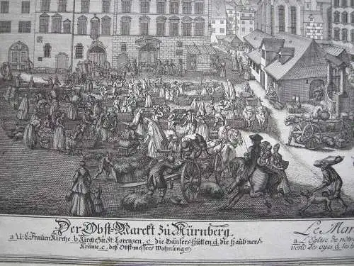 J A Delsenbach Obstmarkt Nürnberg Orig Kupferstich 1755 Mittelfranken