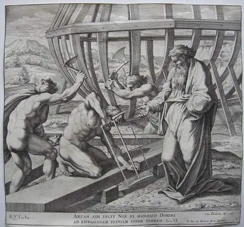 Nicolas Chaperon (1612-1656) Noah baut die Arche Radierung nach Raffael 1649