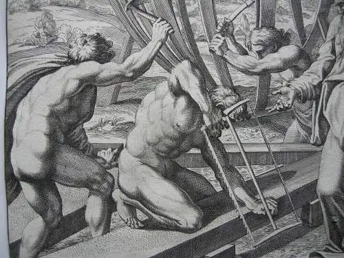 Nicolas Chaperon (1612-1656) Noah baut die Arche Radierung nach Raffael 1649