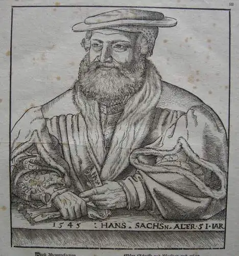 Hans Brosamer (c. 1500-1552)  Portrait Hans Sachs Holzschnitt 1800 Nürnberg