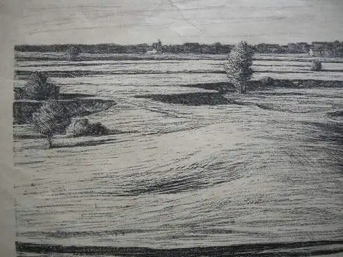 Walter Rose (1903-1964) Weite Landschaft Dorf Orig Lithografie  signiert