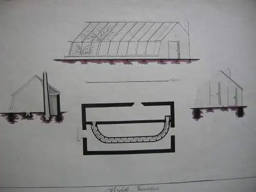 Gewächshäuser Sans Souci Potsdam Botan Garten Dresden Tusche Aquarell 1830 Wild