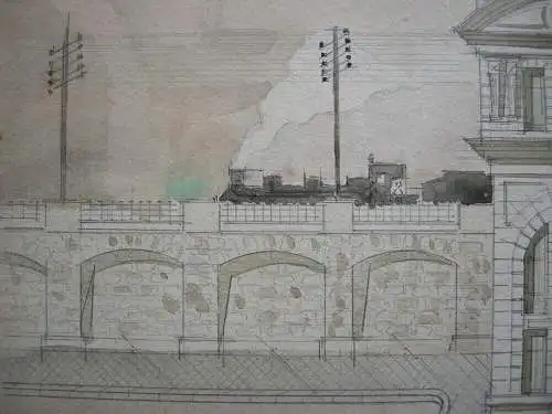 Entwurf Bahnhof Frankreich Fassade Querschnitt Aquarell 1880 France