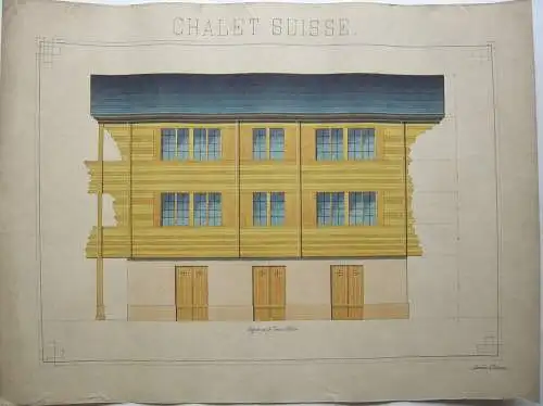 Entwurf Chalet Suisse 1880 Tusche/Aquarell Akademie-Zeichnung französisch