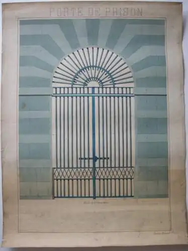  Entwurf Gefängnistor 1880 Tusche/Aquarell Akademie-Zeichnung französisch