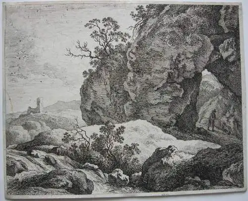 Franz Rechberger (1771-1841) Felsige Landschaft Felsttor Orig Radierung um1800