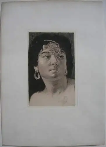 Bruno Héroux (1868-1944)  Almeh Portrait mit Stirnschmuck Orig Radierung 