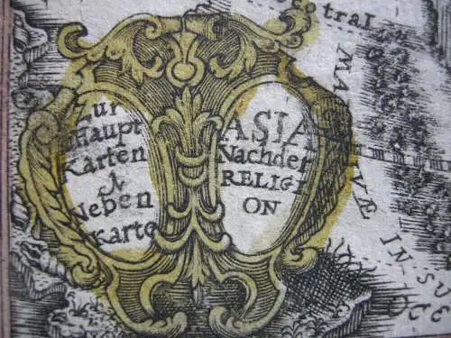 Asia nach der Religion Asien Erdteilkarte Taschenatlas kol Kupferstich 1733