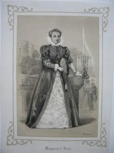 Margarete von Yorck (1473-1541) Ehefrau Karl des Kühnen Herzogin Lithografie