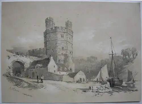 Nathaniel E. Green (1833-1899) Caernarfon Castle Wales Britain Lithografie 