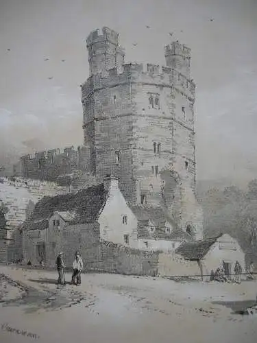 Nathaniel E. Green (1833-1899) Caernarfon Castle Wales Britain Lithografie