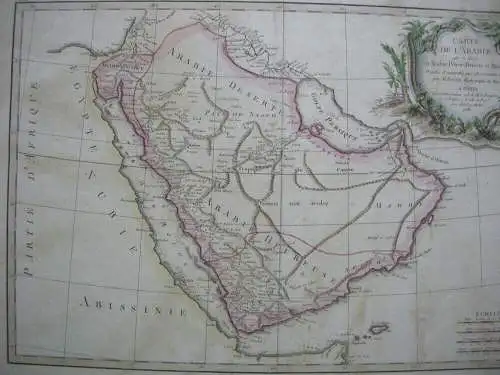 Arabien Arabische Halbinsel kolor Orig. Kupferstichkarte Bonne 1785