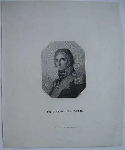 Friedr Max von Klinger (1752-1831) dt Dichter Dramatiker Orig Punktierstich 1820