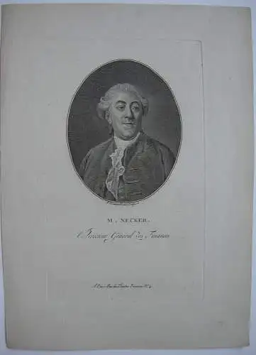 Jacques Necker (1732-1806) Bankier französischer Finanzminister Radierung 1800