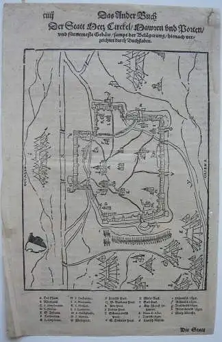 Metz Grundrissplan Orig Holzschnitt Sebastian Münster 1580 France