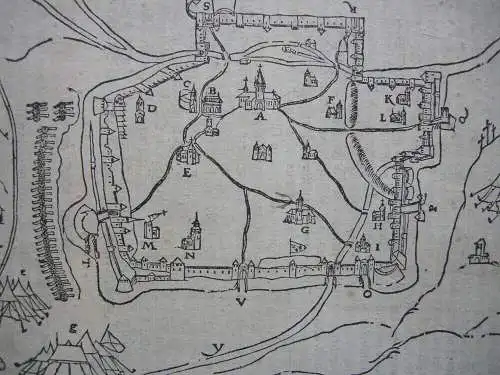 Metz Grundrissplan Orig Holzschnitt Sebastian Münster 1580 France 