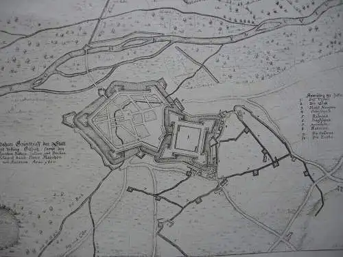 Jülich Befestigungsplan 1610 Belagerung Prinz Moritz Orig Kupferstich 1647