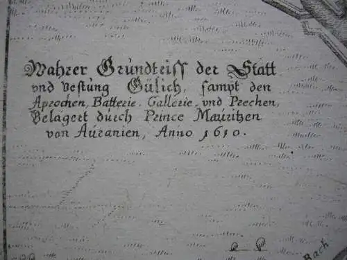 Jülich Befestigungsplan 1610 Belagerung Prinz Moritz Orig Kupferstich 1647