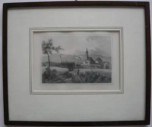 Gera Gesamtansicht Thüringen Orig. Stahlstich gerahmt Umbach Rohbock 1850