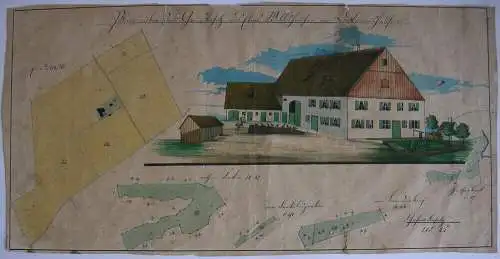 Grundbesitz Elias Wiblishausen Dickenreishausen Memmingen aqurell Tuschzeichnung