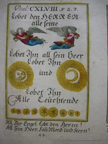 Alkolorierte geistliche Emblemkupferstiche Bodenehr Sonne Mond Rebus 1699