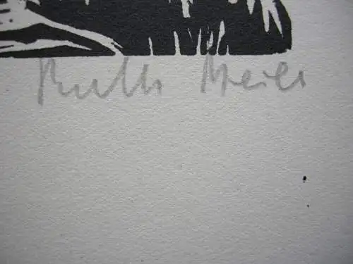 Ruth Meier (1888-1965) Dorfstraße Orig Holzschnitt signiert um 1950