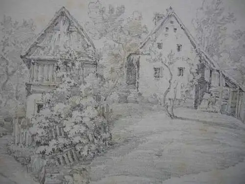 Laubegg Bodmann-Ludwigshafen Konstanz Bleistiftzeichnung 1862 Gehöft