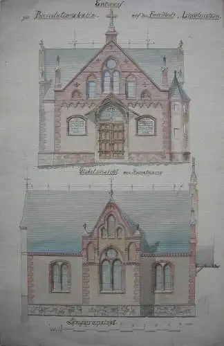 Parentationshalle Lichtenstein Entwurf G. Reichenbach 1885 Aquarell Sachsen